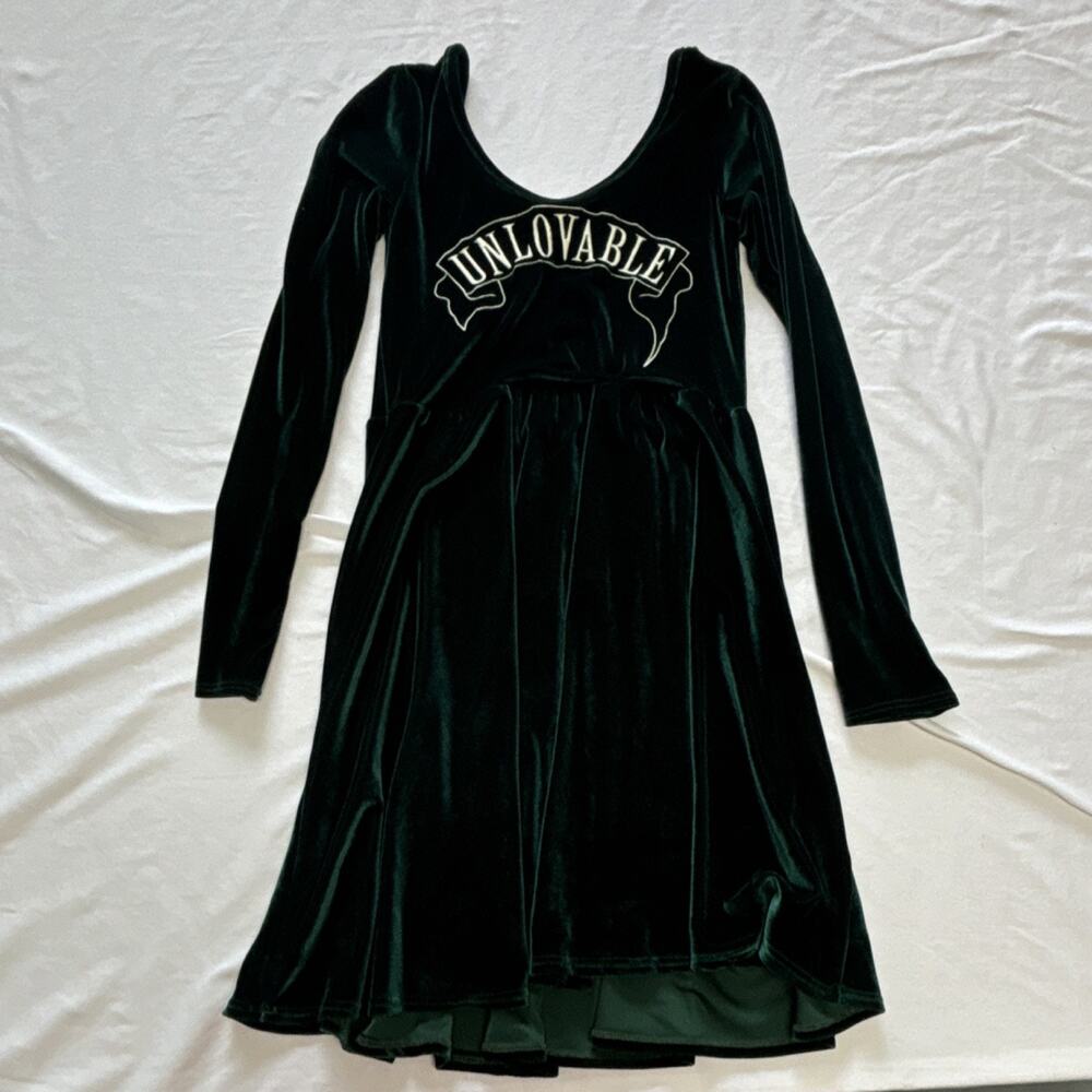 United Couture Green Velvet Mini‎ Dress Scoop Neck Long Sleeve Stretch S